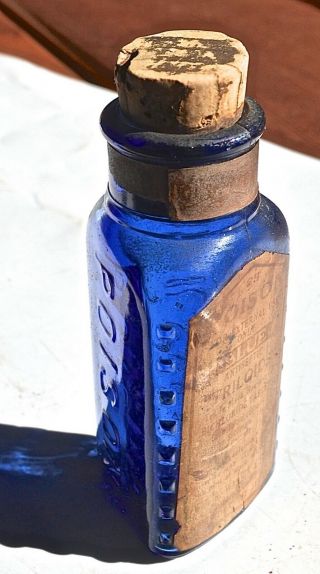 Vintage Cobalt Blue Triloids Poison Bottle With Label