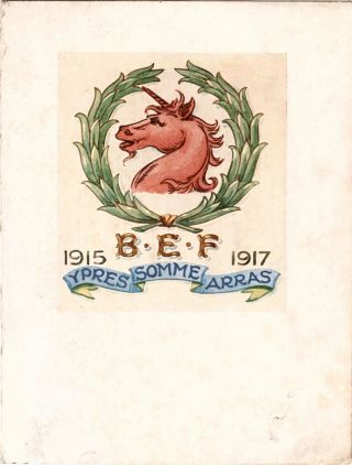 Orig 1917 Bef Xmas Card,  World War 1,  Alexander Tait,  Cap Badges Illustration