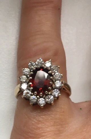 Vintage 9ct Gold Ring Size K Red & Clear Paste 9 Carat Gold Ring Xmas Gift