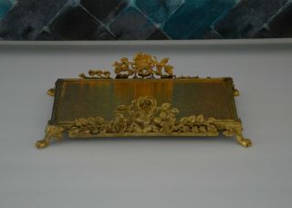 Vintage J&m Novelty Mfg Co Ny 24k Gold Plated Ormolu Vanity Tray /napkin Holder