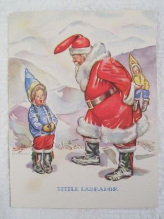 Vtg Xmas Card Santa & Child Grenfell Assoc For Labrador & N Newfoundland Canada