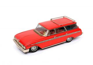 Vintage Atc Asahi 1962 Ford Fordor Ranch Wagon Red Beauty 12 " Tin Toy Car