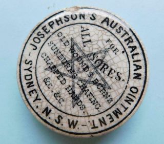 Australian Pot Lid Josephsons Australian Ointment For All Sores C1890s