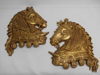 Old Vtg 1970 Sexton Metal Horse Head Wall Plaques 790 Knights Hanging Set 2