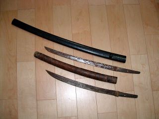 St117 Japanese Samurai Sword: Two Mumei Wakizashi Project Blades