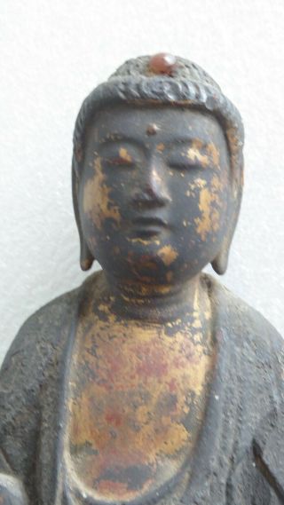 Antique Japanese Meiji Lacquer Carved Wood Gilt Buddha 10 " Statue