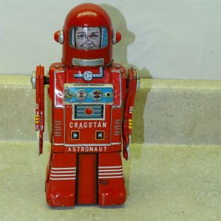 Vintage Japan Tin Cragstan Astronaut Robot Space Toy,  Wind Up,  Yonezawa,