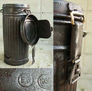 1939 Wwii German Gas Mask Container Box Can.  Marked.  100.  7.