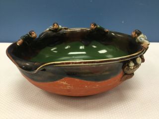 Antique Japanese Meiji Sumida Gawa Madmen Pearl Divers Pottery Bowl 9”
