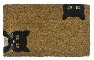 Door Mats - " Peek - A - Boo " Black Cat Coir Doormat - 18 " X 30 " - Welcome Mat