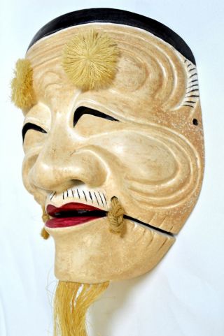 Wooden Japanese Traditional Noh Mask Okina Demon Kagura Bugaku Kabuki Samurai
