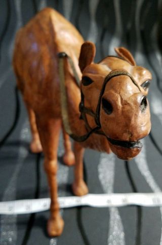 12” Tall Vintage Old Handmade Leather Camel Statue Figure 2