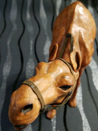 12” Tall Vintage Old Handmade Leather Camel Statue Figure 3