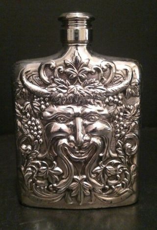 1983 Godinger Flask Bacchus Greek God Of Wine Silver Face 3 Dimensional T23