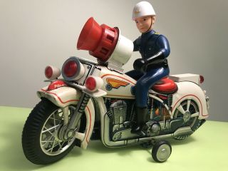 Big Masudaya “mt” Modern Toys Tin Toy Siren Patrol Police Motorcycle Japan 60’s