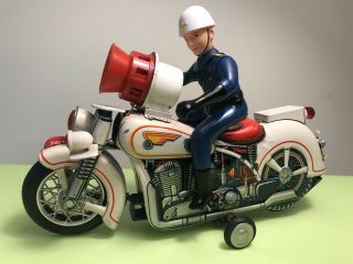 BIG MASUDAYA “MT” MODERN TOYS TIN TOY SIREN PATROL POLICE MOTORCYCLE JAPAN 60’s 2