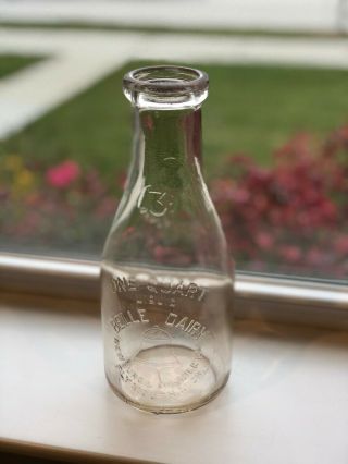 Belle Dairy Glass Milk Bottle One 1 Quart Plymouth Michigan Newburg & Six 6 Mile