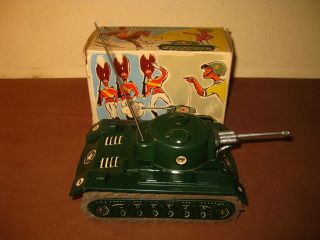 Antique Germany 780 Arnold Windup Litho Tin Toy Us Military Tank W Box 1950s