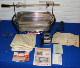 Vintage Farberware 450a Open Hearth Smokeless Broler Grill Rotisserie Set