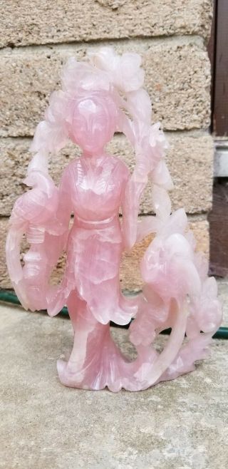 Fine Chinese Hand Carved Pink Jadeite Statue Ca 1940 