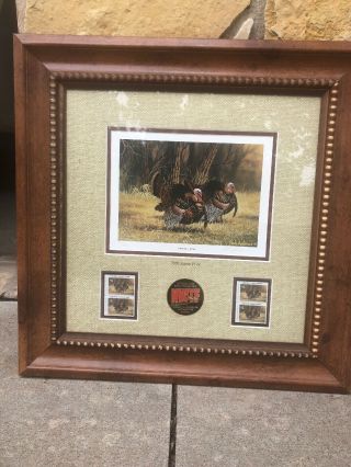 National Wild Turkey Federation Nwtf 2003 Framed " Two Of A Kind " Stamp Print