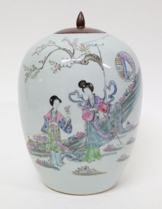 Antique Chinese Porcelain Ginger Pot Jar Wooden Cover Vase - Guangxu Period