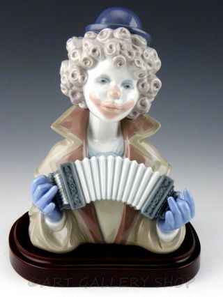 Lladro Figurine Fine Melody Concertina Clown Head Bust & Wood Base 5585