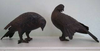 Vintage 2 Pair Life - Like Large Pigeon Dove Birds Bronze Iron Sculpture