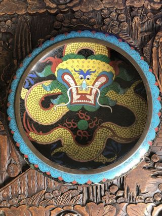 Large Brass Cloisonné Enamel Chinese Dragon Bowl -