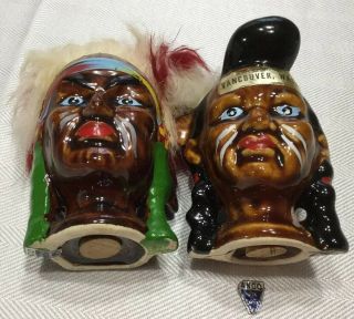 Vintage Native American Anco Salt And Pepper Shakers War Paint Cork Bottoms 3in