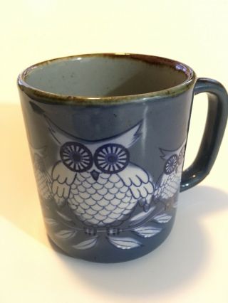 Vintage Collectible Owl With Two Babies Cobalt Blue Mug Wise Owl Mug
