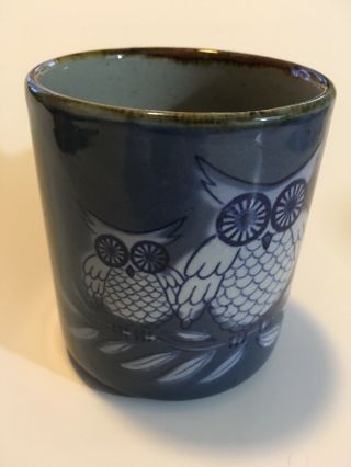 Vintage Collectible Owl With Two Babies Cobalt Blue Mug Wise Owl Mug 2