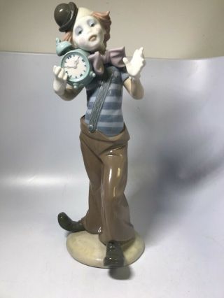 Vintage Spanish Lladro Porcelain Figurine Clown W/ Alarm Clock 5056