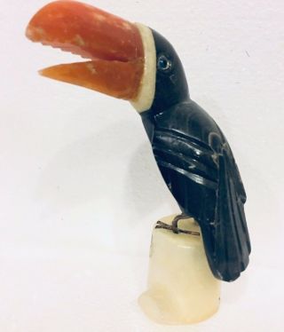Hand Carved Toucan Bird Gemstone Art Sculpture South America Figurine