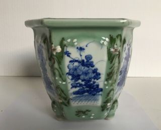 Vintage 20th Century Hand Painted Chinese Porcelain Celadon Planter Pt