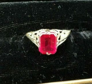 Vintage 14k White Gold Filigree Ruby Ring Sz.  7 Not Scrap Jewelry 1.  9g [1930 
