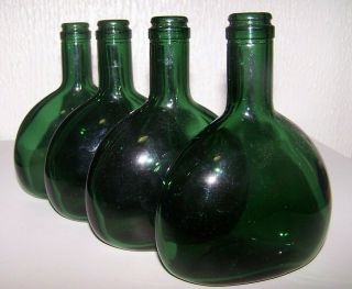 Vintage Emerald Green Glass Bottle/vase - Round/oval Faced Collectible.  Qty 4.