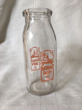 Vintage Half Pint Milk Bottle Batavia Dairy Co Illinois Dutch Girl Windmill