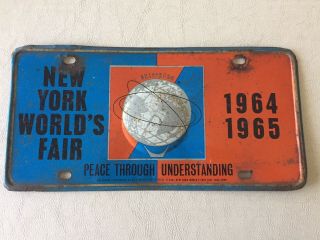 1964 1965 York Worlds Fair Full Size License Plate Souvenir Vanity Tag Ny