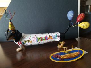 Hot Diggity Dachshund Dog Happy Birthday W/balloons Figurine