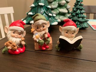 Vintage Homco Christmas Elf Complete Set Of 3 Porcelain Figurines 5406 Taiwan