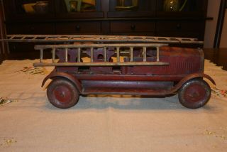 Antique Fire Truck Pressed Steel Toy16 " W Ladders Old,  Pressed Steel,  Steelcraft