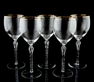 Lenox Monroe Gold Water Goblet Glasses Set Of 5 Elegant Vintage Crystal Stemware