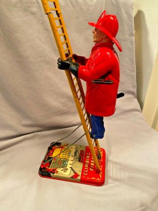 Antique Marx Tin Wind Up Toy Climbing Fireman Vintage Great Graphics Nr