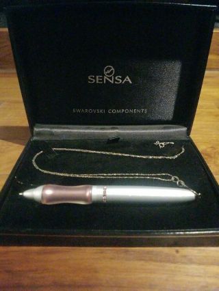 Sensa Swan Rose Swarovski Crystal Ballpoint Pen With Sterling Chain