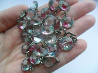 Vintage Jewellery Art Deco Iris Rainbow Glass Beads Openback Necklace Silver