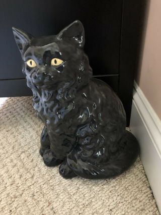 Vintage Large Ceramic Black Cat Statue 2