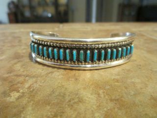 Fine Vintage Navajo Sterling Silver Needle Point Turquoise Row Bracelet