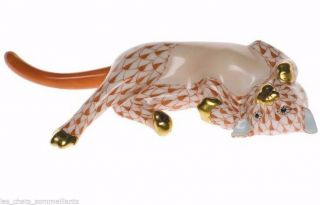 Herend,  Lying Calico Cat Porcelain Figurine,  Rust,  Flawless,  Retail $365