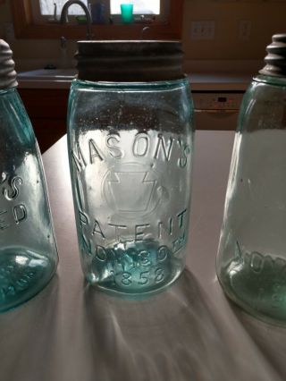 3 - Qt (Keystone,  N Patent,  Mason ' s Mason Improved) Fruit Jars 3